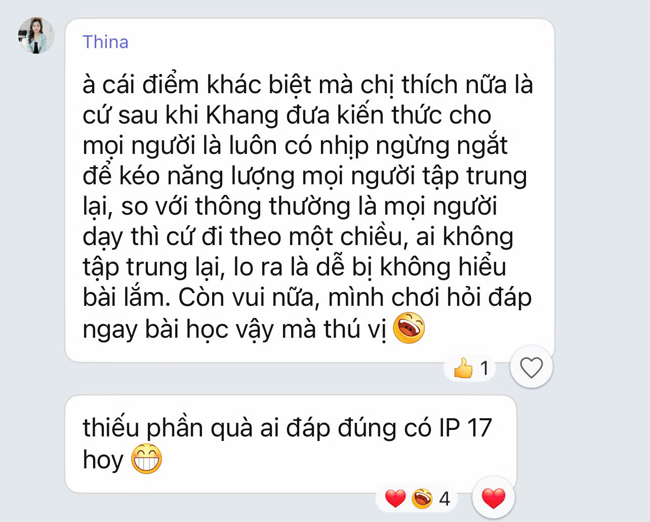 Feedback học viên 1